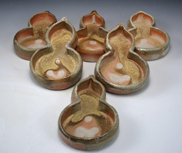 Handbuilt Gourd Bowls/Mukozuke, with Shino on Rims, Avail@Weyrich Gallery Alburquerque