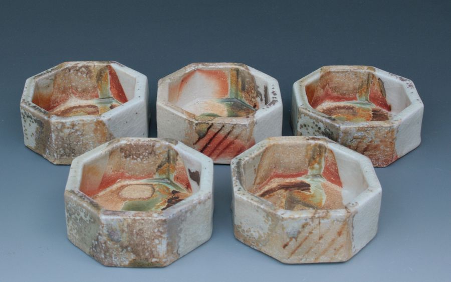 Octagonal small dishes, mukozuke, Moore kiln