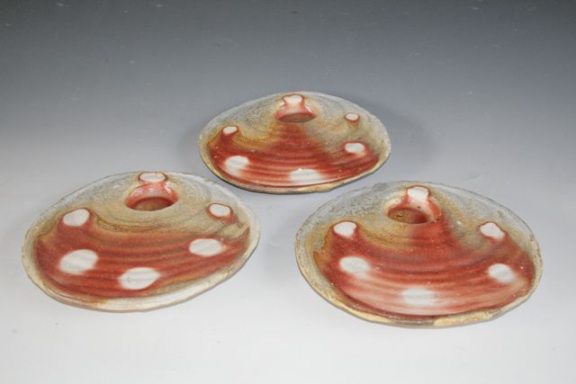 Set of serving plates with condiment well, Susan Kotulak, 8 x 8 x 1"  