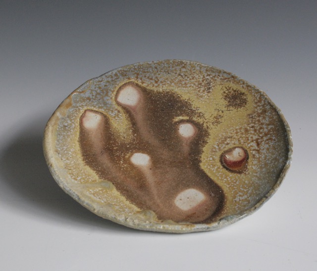 Yohen platter, unglazed, by Susan Kotulak,
2015 Dix firing at the OkiDokiAnagama